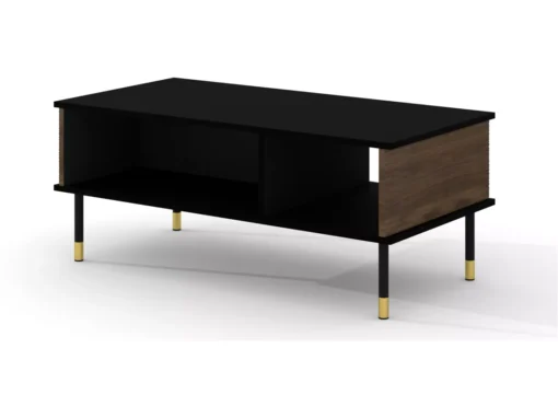 Table Basse SHERWOOD 110x55 Cm Fraisée Sur Pieds Noir Mat / Chêne Catania -Meilleur Meubles Magasin table basse 23499707