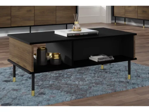 Table Basse SHERWOOD 110x55 Cm Fraisée Sur Pieds Noir Mat / Chêne Catania -Meilleur Meubles Magasin table basse 23499711