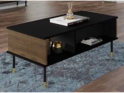 Table Basse SHERWOOD 110x55 Cm Fraisée Sur Pieds Noir Mat / Chêne Catania -Meilleur Meubles Magasin table basse 23499713