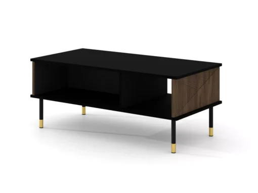 Table Basse WOODY IV 110x55 Cm Fraisée Sur Pieds Noir Mat / Chêne Catania -Meilleur Meubles Magasin table basse 23499717