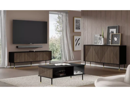Table Basse WOODY IV 110x55 Cm Fraisée Sur Pieds Noir Mat / Chêne Catania -Meilleur Meubles Magasin table basse 23499719