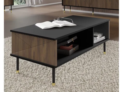 Table Basse WOODY IV 110x55 Cm Fraisée Sur Pieds Noir Mat / Chêne Catania -Meilleur Meubles Magasin table basse 23499721