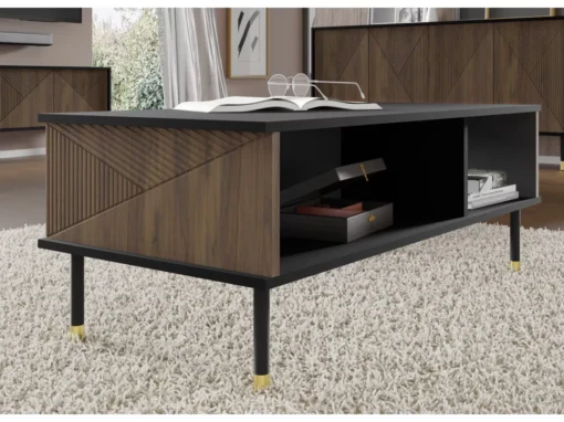 Table Basse WOODY IV 110x55 Cm Fraisée Sur Pieds Noir Mat / Chêne Catania -Meilleur Meubles Magasin table basse 23499723