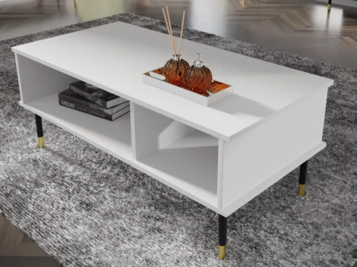 Table Basse SHERWOOD 110x55 Cm Fraisée Sur Pieds Blanc Mat -Meilleur Meubles Magasin table basse 23499729