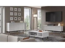 Table Basse SHERWOOD 110x55 Cm Fraisée Sur Pieds Blanc Mat -Meilleur Meubles Magasin table basse 23499735