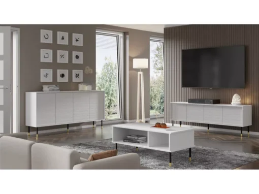 Table Basse SHERWOOD 110x55 Cm Fraisée Sur Pieds Blanc Mat -Meilleur Meubles Magasin table basse 23499735