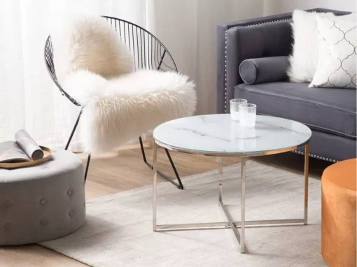 Table Basse Effet Marbre Blanc Structure Argentée QUINCY -Meilleur Meubles Magasin table basse 24512113