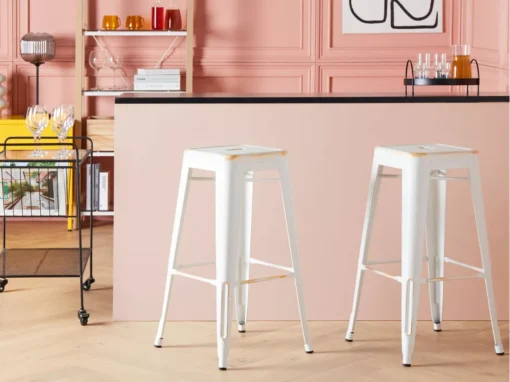 Lot De 2 Tabourets De Bar Blancs Dorés De 76 Cm CABRILLO -Meilleur Meubles Magasin tabouret haut 16321537