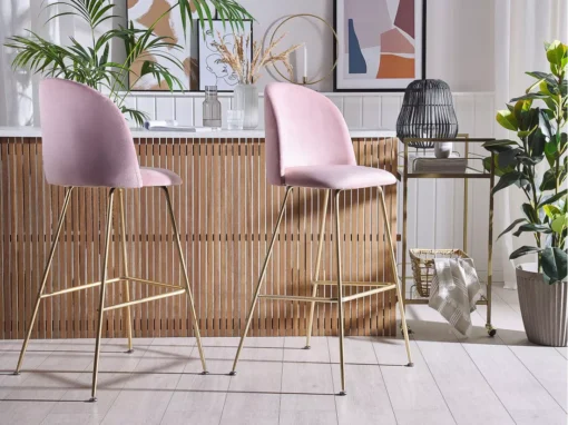 Lot De 2 Chaises De Bar En Velours Rose ARCOLA -Meilleur Meubles Magasin tabouret haut 16728913