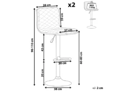 Lot De 2 Chaises De Bar Réglable En Tissu Gris ORLANDO -Meilleur Meubles Magasin tabouret haut 17218139