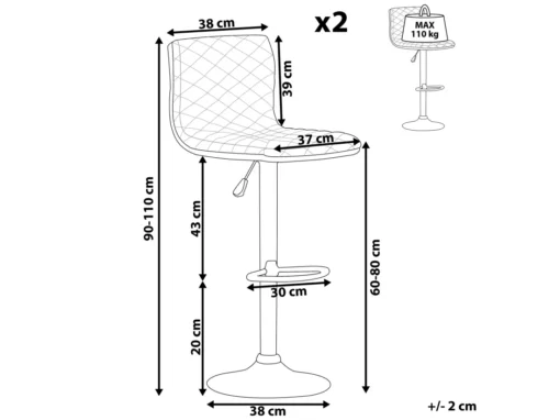 Lot De 2 Chaises De Bar Réglable En Tissu Gris ORLANDO -Meilleur Meubles Magasin tabouret haut 17218139