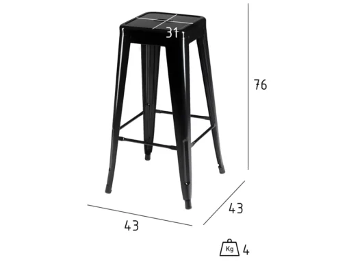 Lot De 4 Tabourets De Bar Sans Dossier Et Empilable Korona - Métal - Noir -Meilleur Meubles Magasin tabouret haut 18866773