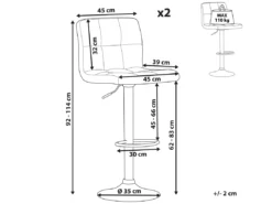 Lot De 2 Chaises De Bar Réglables Grises MARION -Meilleur Meubles Magasin tabouret haut 24204019