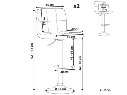 Lot De 2 Chaises De Bar Réglables Grises MARION -Meilleur Meubles Magasin tabouret haut 24204019