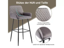 Ensemble De 2 Tabourets De Bar En Velours Gris Avec Siège Rembourré 13 Ensemble De 2 Tabourets De Bar En Velours Gris Avec Siège Rembourré -Meilleur Meubles Magasin tabouret haut 24299991