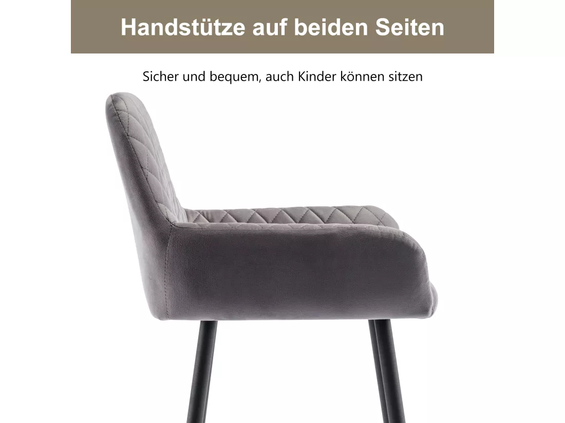 Ensemble De 2 Tabourets De Bar En Velours Gris Avec Siège Rembourré 6 Ensemble De 2 Tabourets De Bar En Velours Gris Avec Siège Rembourré – Image 4