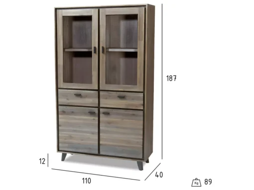 Vitrine Malaga Avec 4 Portes Et 2 Tiroirs - Acacia Massif Et MDF - Marron -Meilleur Meubles Magasin vitrine 18874649