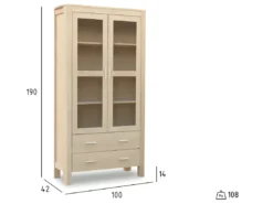 Vitrine Paris Avec 2 Portes Et 2 Tiroirs - Chêne Massif Et MDF - Naturel -Meilleur Meubles Magasin vitrine 18874763